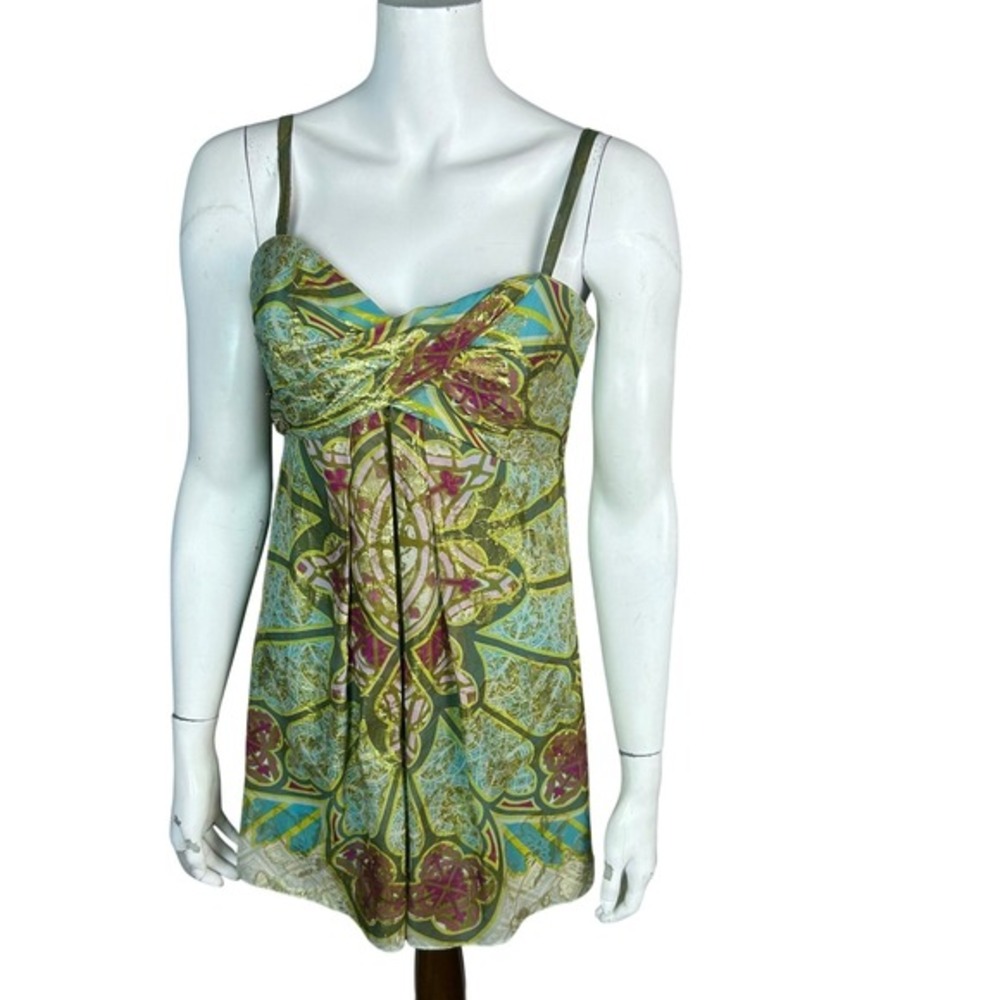 Y2K Fairy Mini Corset Dress Size 6 Nicole Miller Babydoll Silk Colorful Metallic
